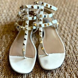 Valentino Rockstud Flat Calfskin Sandal